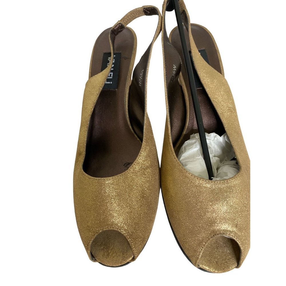 VANELi Women’s NWOB 10.5W Gold Metallic Peep Toe Slingback Wedge Heels Party